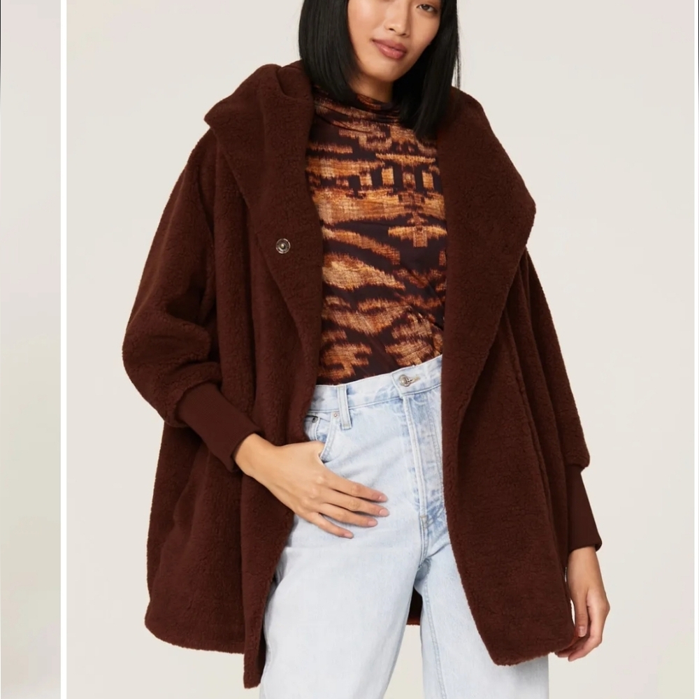 HATCH Faux Shearling Maternity Jacket Brown One Size